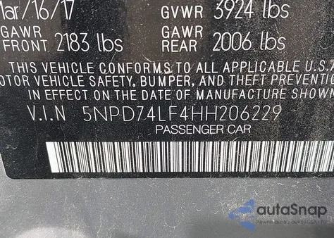 2017 Hyundai Elantra Se из США, поврежденный, VIN 5NPD74LF4HH206229